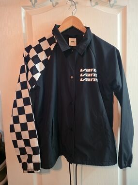 Vans Black Coach Jacket with White Checkerboard Sleeve